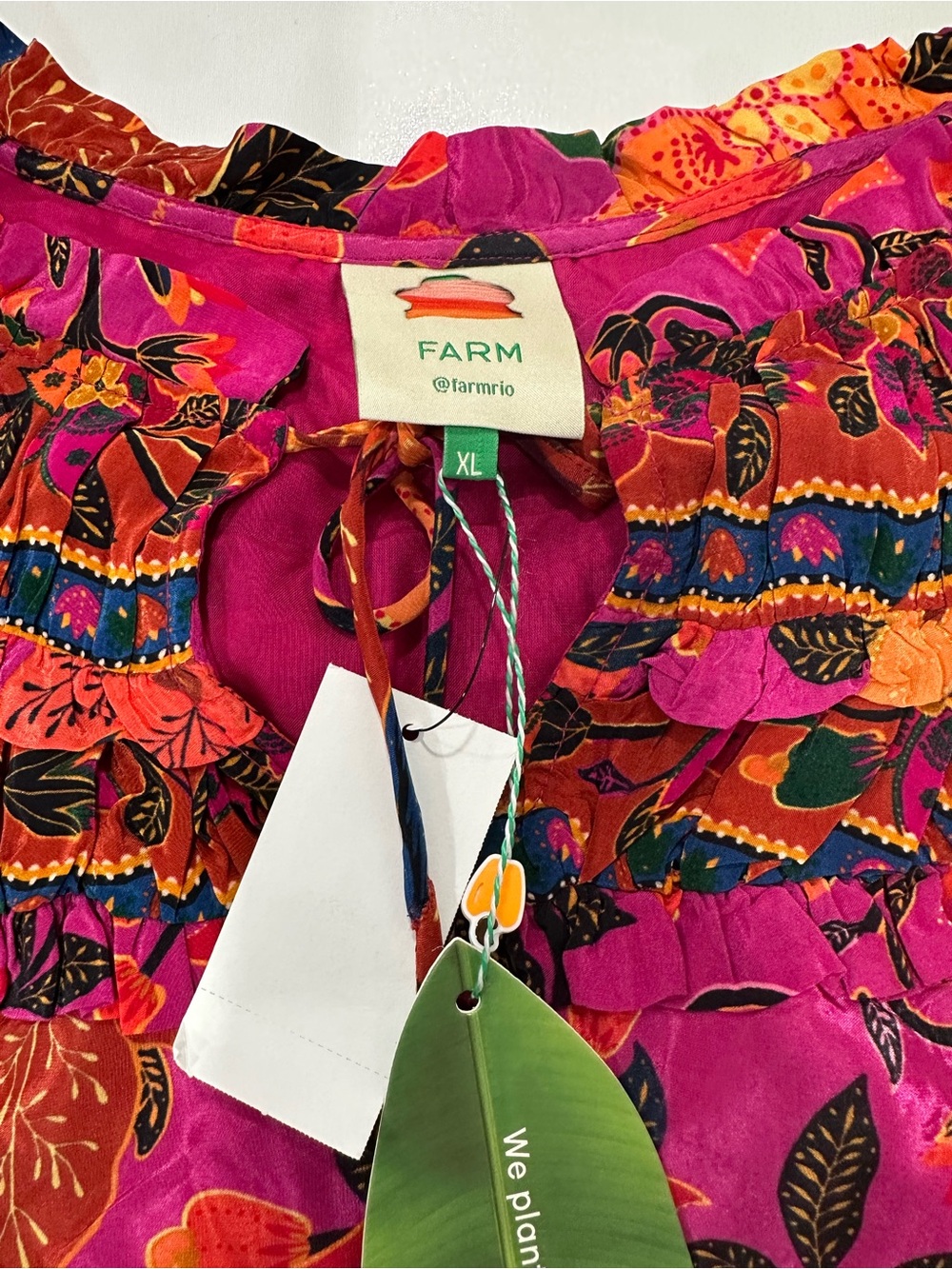 FARM Rio Pink Floral Ruffled Blouse with Orange and Green Accents - Picture 9 of 12